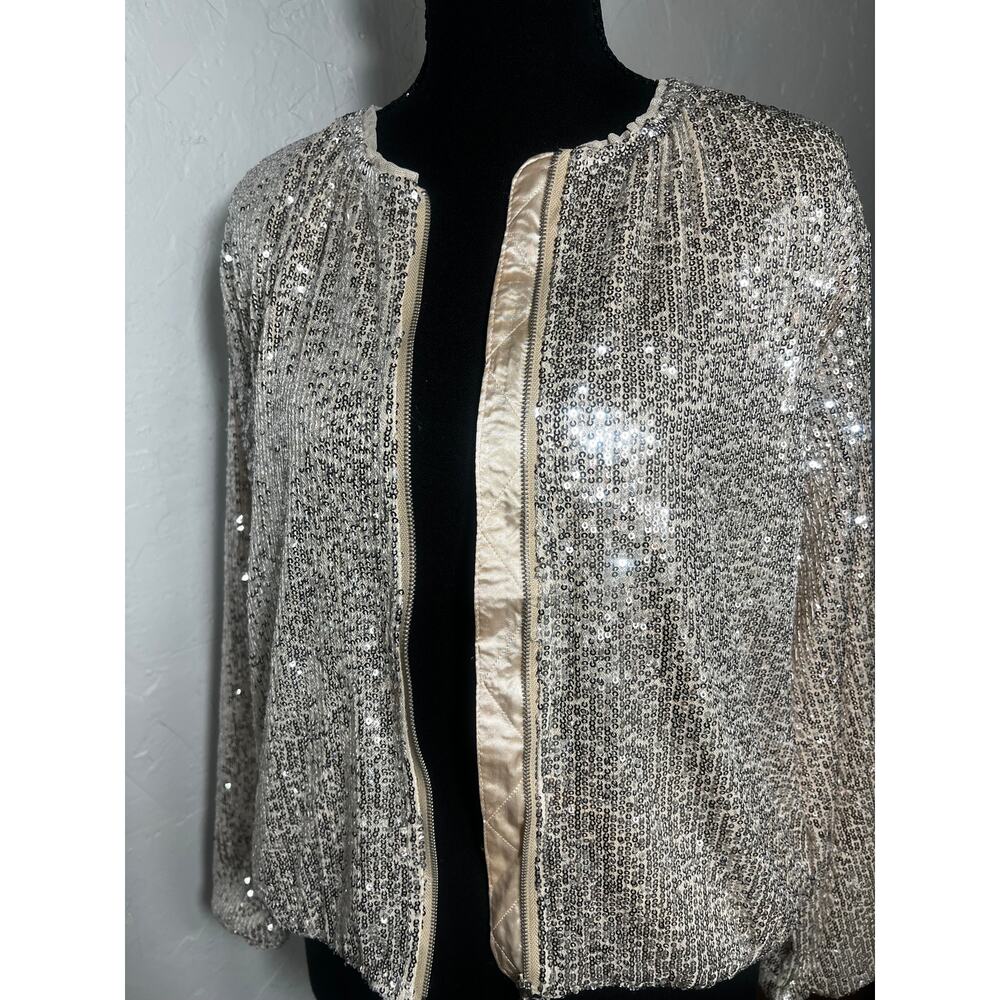 Zara Kids Silver Sequin W Soft Pink Lining Bomber Zip Up W Pockets Size 11-12